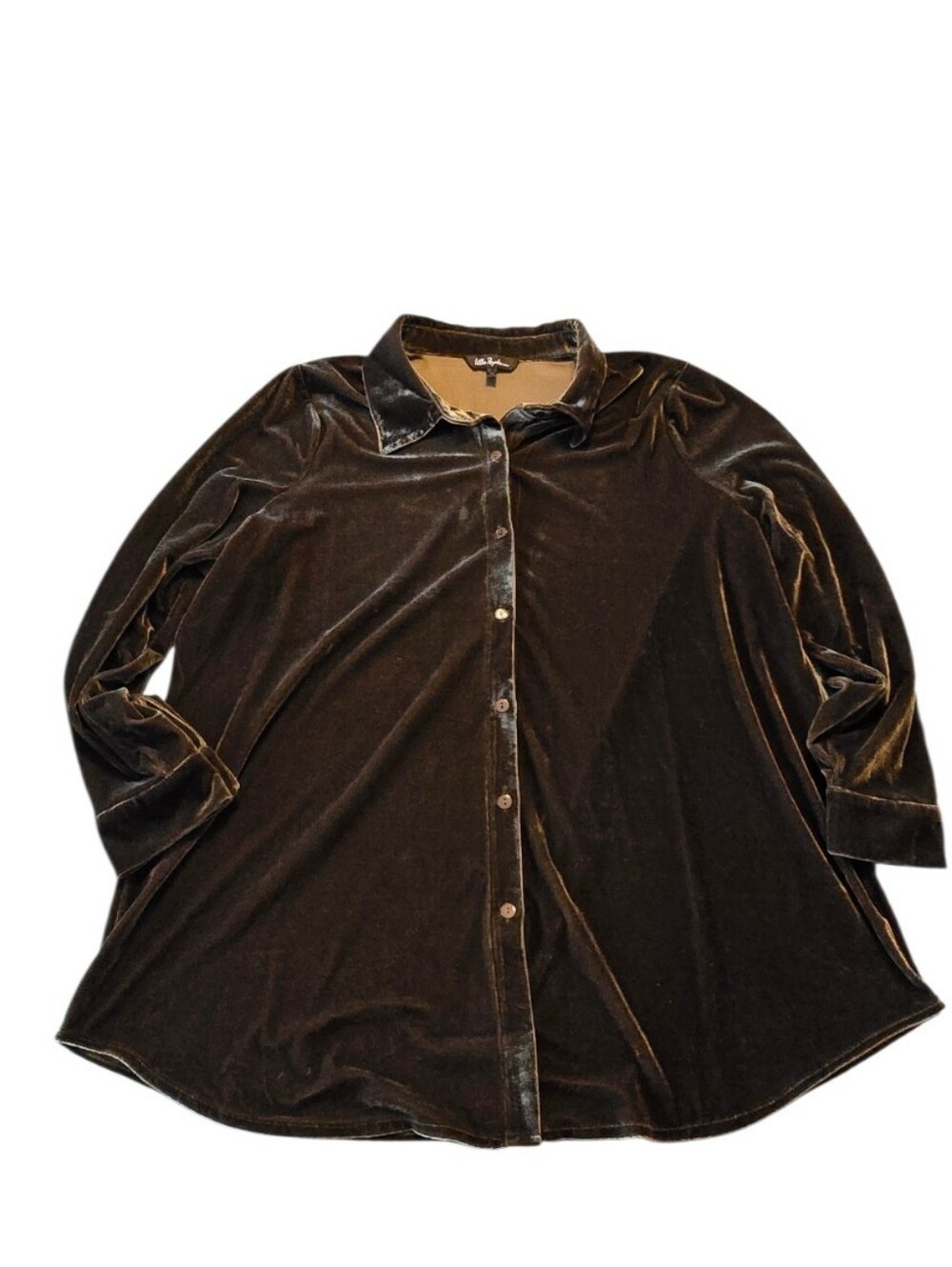 Ulla Popken Womens Olive Green Velvet Long Sleeve Button Up Top Size 16 i47
